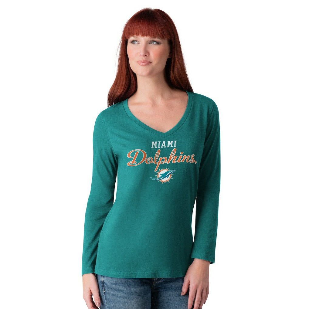 Miami Dolphins G-III 4Her by Carl Banks Women's Post Season Long Sleeve V-Neck T-Shirt Aqua