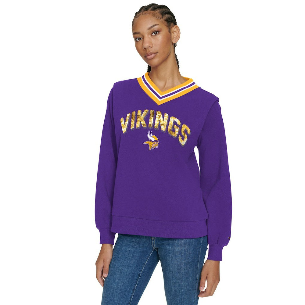 Minnesota Vikings Tommy Hilfiger Women's Alice V-Neck Pullover Sweatshirt Purple