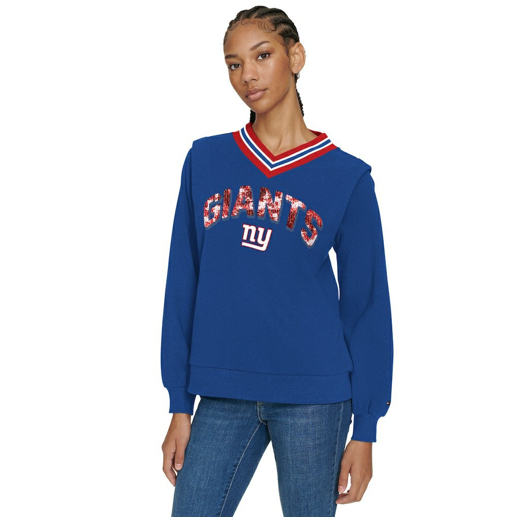 New York Giants Tommy Hilfiger Women's Alice V-Neck Pullover Sweatshirt Royal