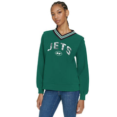 New York Jets Tommy Hilfiger Women's Alice V-Neck Pullover Sweatshirt Green