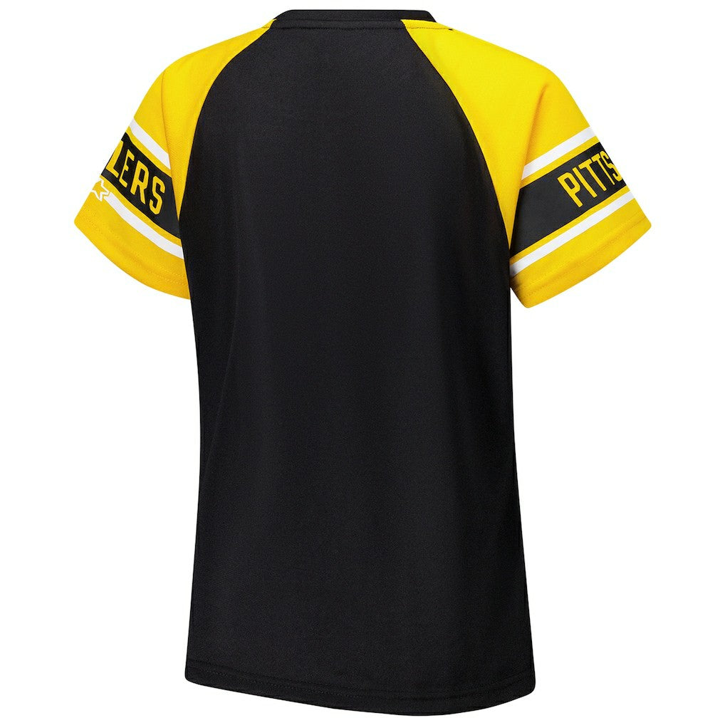 Pittsburgh Steelers Starter Women's 1st Rounder Color Block Raglan Top Black