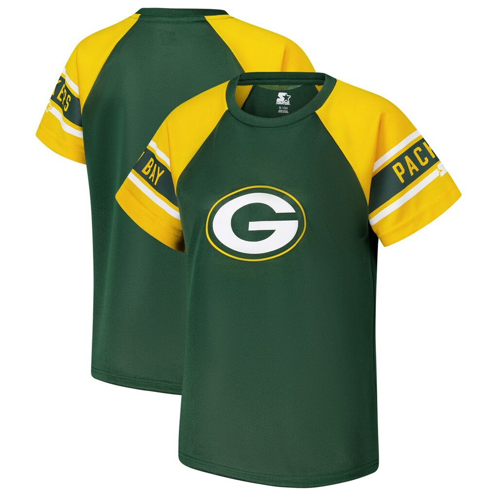 Green Bay Packers Starter Women's 1st Rounder Color Block Raglan Top Green