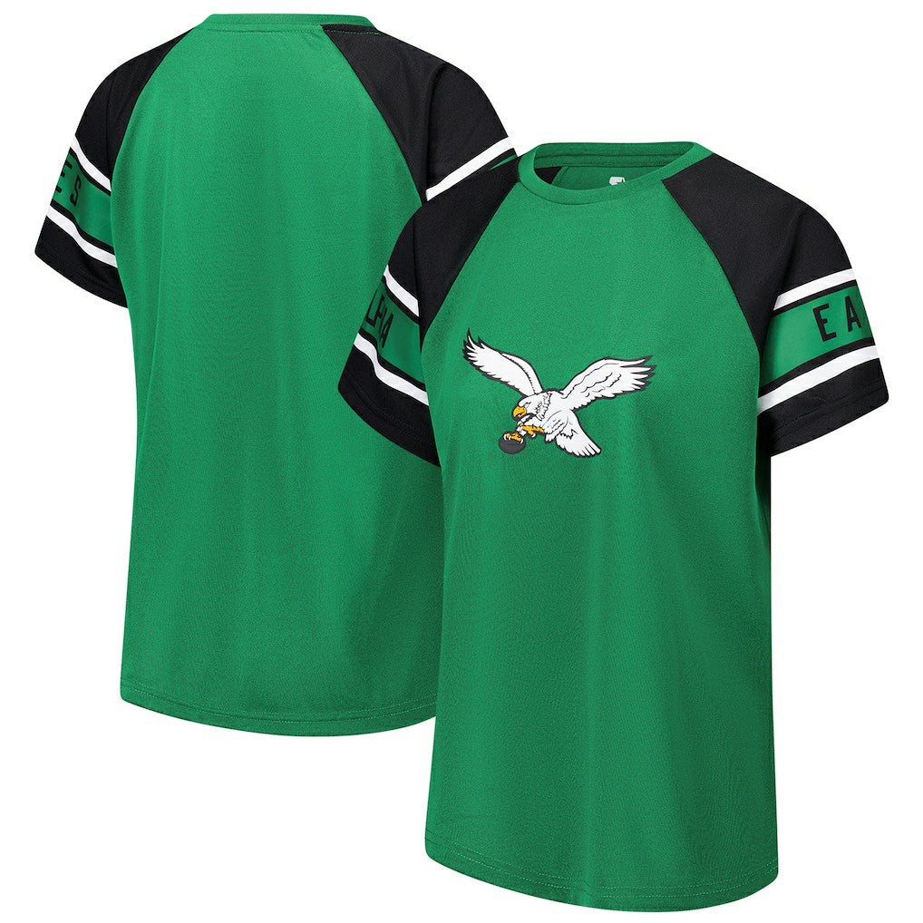 Philadelphia Eagles Starter Women's 1st Rounder Color Block Raglan Top Kelly Green