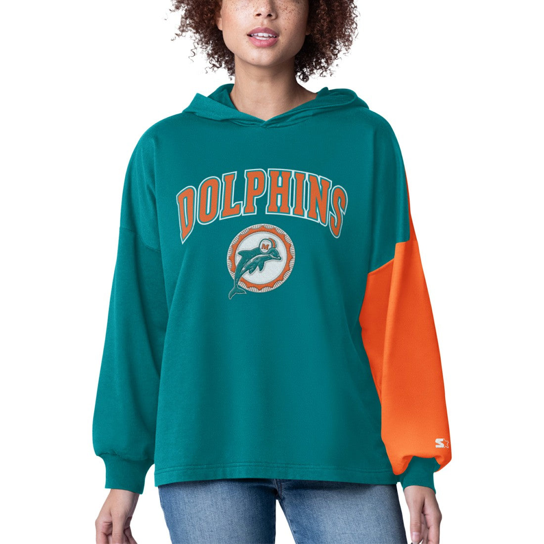 Miami Dolphins Starter Women's Power Move Long Sleeve Pullover Hoodie Aqua
