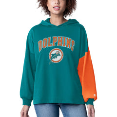 Miami Dolphins Starter Women's Power Move Long Sleeve Pullover Hoodie Aqua