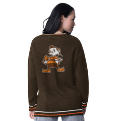 Cleveland Browns Starter Women's Oversized On the Ball Intarsia Knit Pullover Sweater Brown