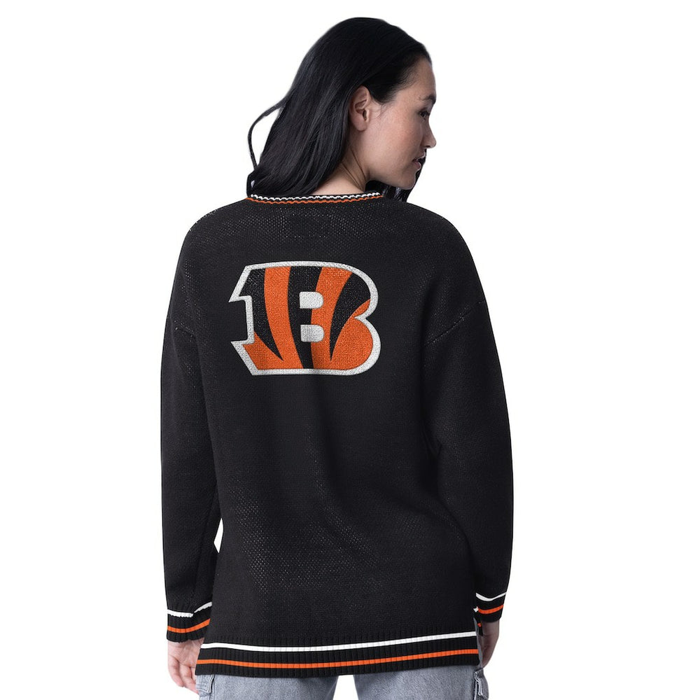 Cincinnati Bengals Starter Women's Oversized On the Ball Intarsia Knit Pullover Sweater Black