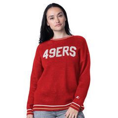 San Francisco 49ers Starter Women's Oversized On the Ball Intarsia Knit Pullover Sweater Scarlet