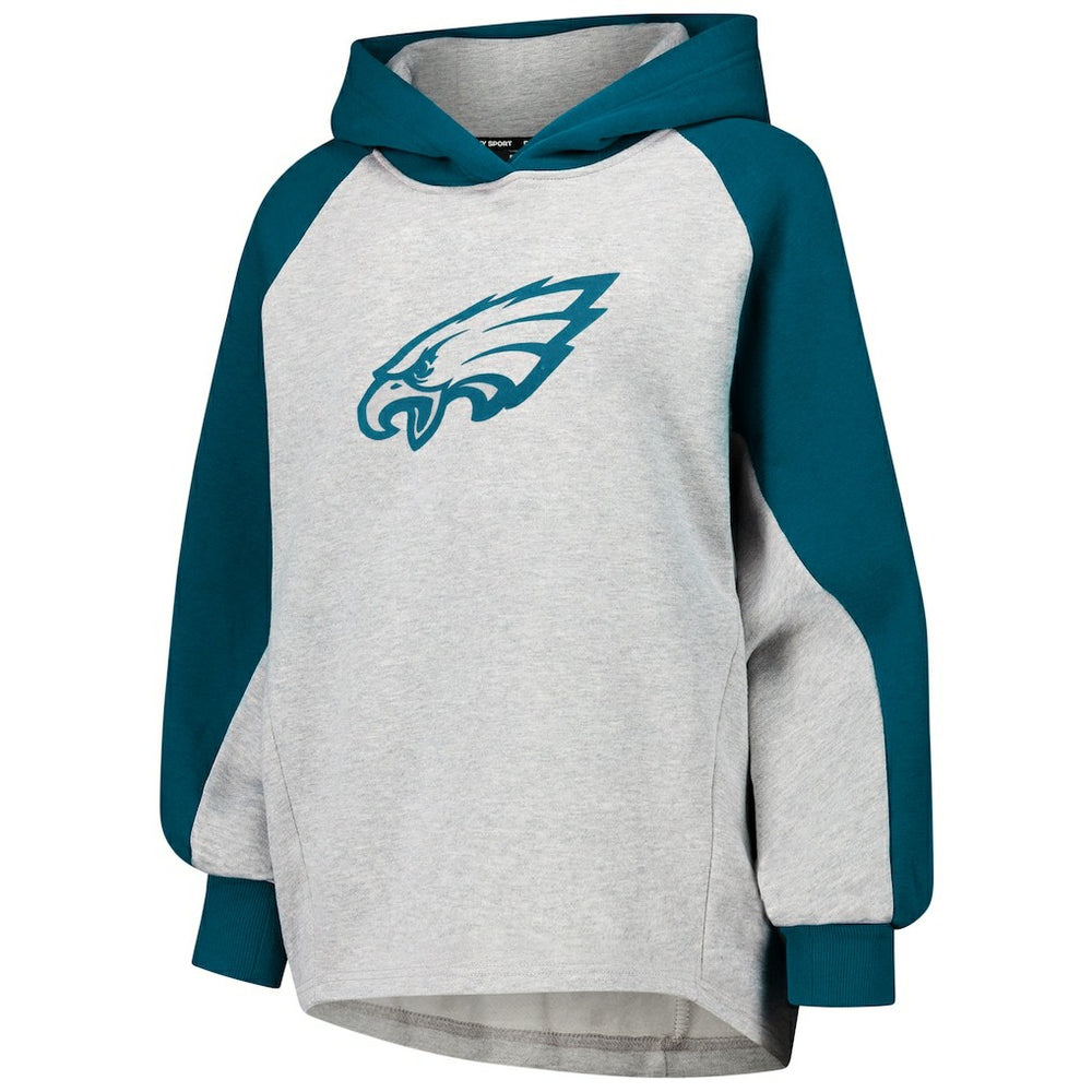 Philadelphia Eagles DKNY Sport Women's Joy Cropped Raglan Pullover Hoodie - Gray/Midnight Green
