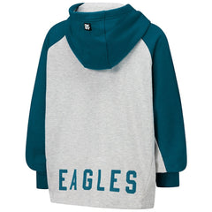 Philadelphia Eagles DKNY Sport Women's Joy Cropped Raglan Pullover Hoodie - Gray/Midnight Green