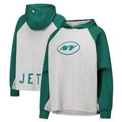 New York Jets DKNY Sport Women's Joy Cropped Raglan Pullover Hoodie - Gray/Green