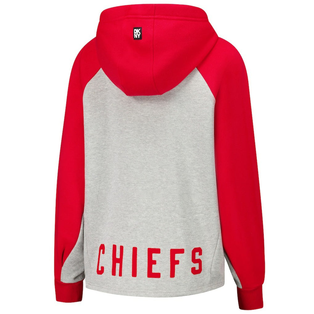 Kansas City Chiefs DKNY Sport Women's Joy Cropped Raglan Pullover Hoodie - Gray/Red