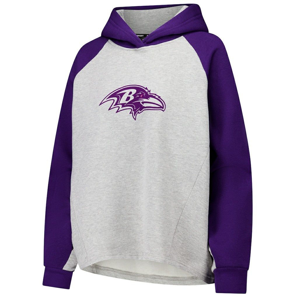Baltimore Ravens DKNY Sport Women's Joy Cropped Raglan Pullover Hoodie - Gray/Purple