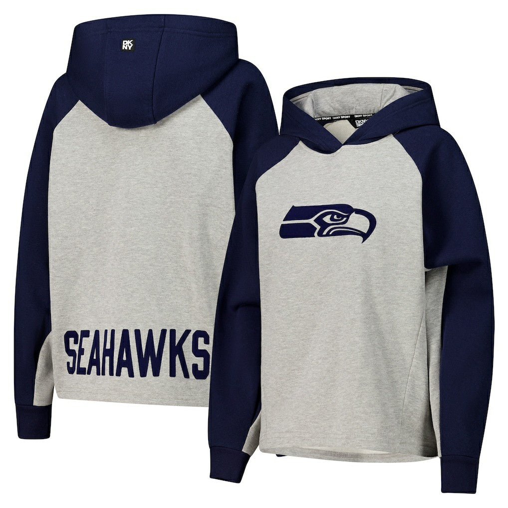Seattle Seahawks DKNY Sport Women's Joy Cropped Raglan Pullover Hoodie - Gray/College Navy