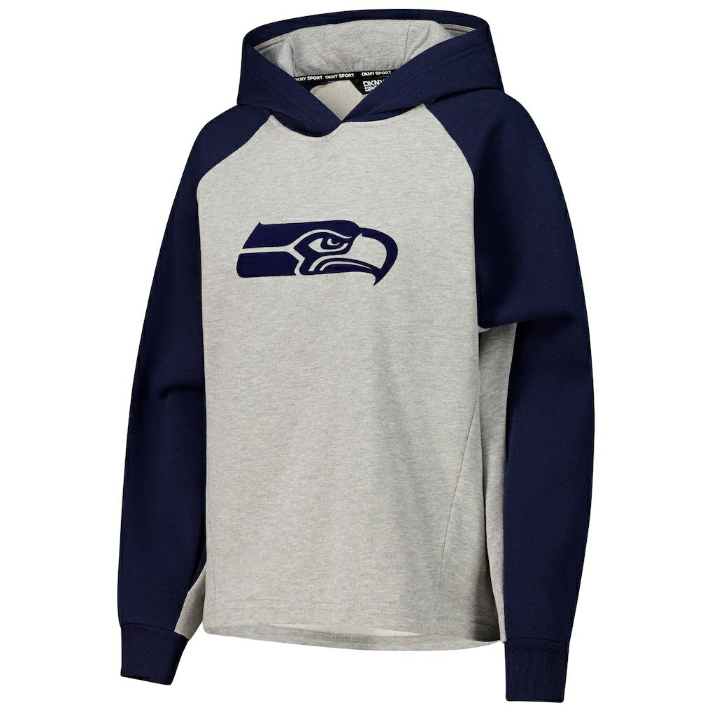 Seattle Seahawks DKNY Sport Women's Joy Cropped Raglan Pullover Hoodie - Gray/College Navy