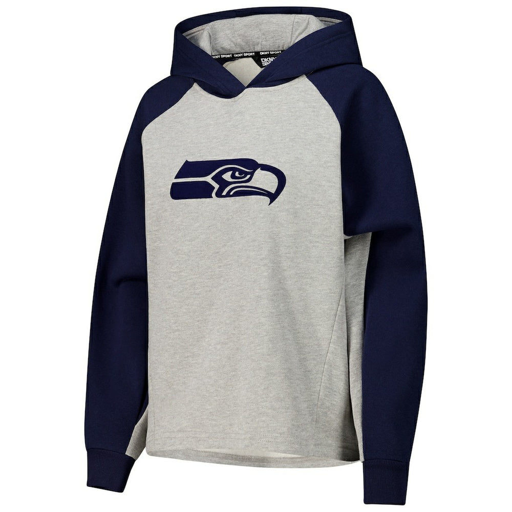 Seattle Seahawks DKNY Sport Women's Joy Cropped Raglan Pullover Hoodie - Gray/College Navy