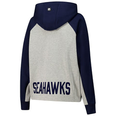 Seattle Seahawks DKNY Sport Women's Joy Cropped Raglan Pullover Hoodie - Gray/College Navy