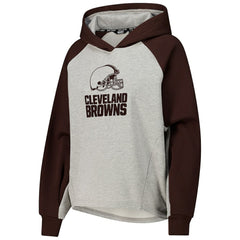 Cleveland Browns DKNY Sport Women's Joy Cropped Raglan Pullover Hoodie - Gray/Brown