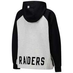 Las Vegas Raiders DKNY Sport Women's Joy Cropped Raglan Pullover Hoodie - Gray/Black