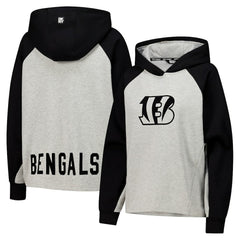 Cincinnati Bengals DKNY Sport Women's Joy Cropped Raglan Pullover Hoodie - Gray/Black