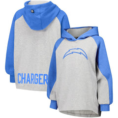 Los Angeles Chargers DKNY Sport Women's Joy Cropped Raglan Pullover Hoodie - Gray/Powder Blue
