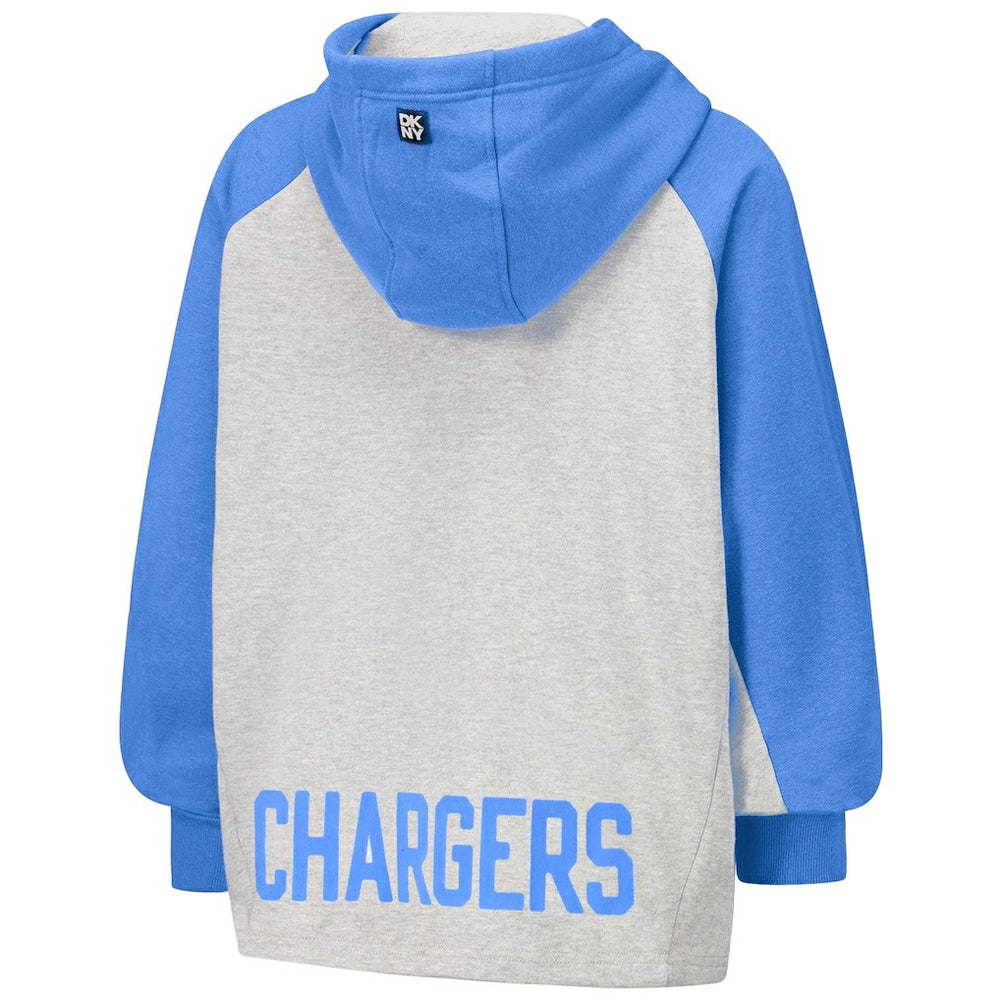 Los Angeles Chargers DKNY Sport Women's Joy Cropped Raglan Pullover Hoodie - Gray/Powder Blue