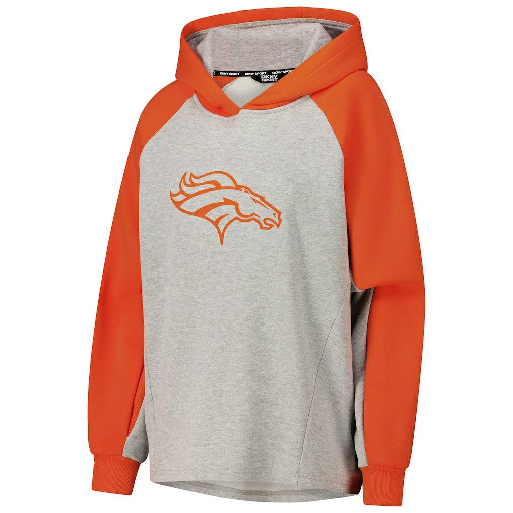 Denver Broncos DKNY Sport Women's Joy Cropped Raglan Pullover Hoodie - Gray/Orange