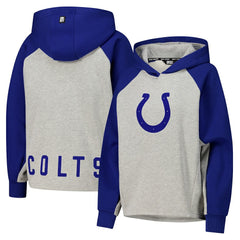 Indianapolis Colts DKNY Sport Women's Joy Cropped Raglan Pullover Hoodie - Gray/Royal