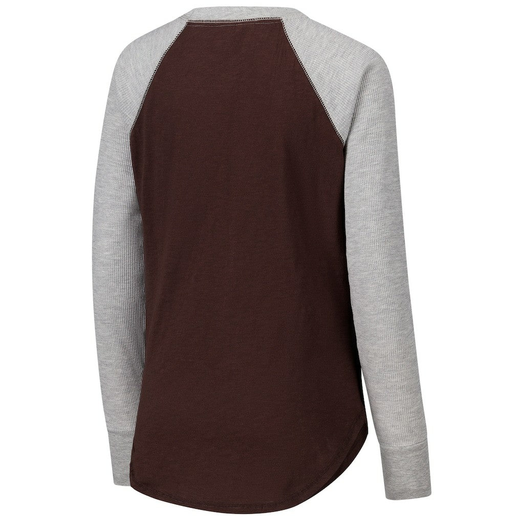 Cleveland Browns G-III 4Her by Carl Banks Women's Waffle Knit Raglan Long Sleeve T-Shirt Brown/Heather Gray