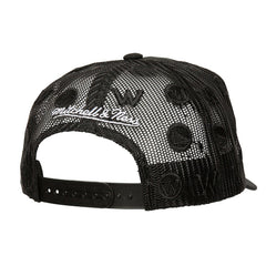 Golden State Warriors Monogram Allover Logo Mesh Trucker Adjustable Hat for sale Black | Mitchell & Ness Near Me