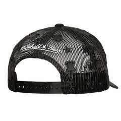 Philadelphia 76ers Monogram Allover Logo Mesh Trucker Adjustable Hat Black | Mitchell & Ness outlet
