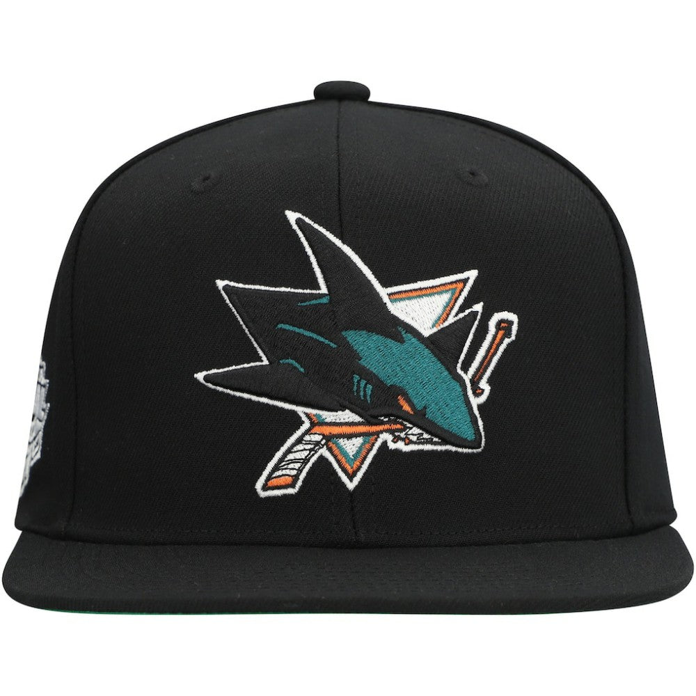 San Jose Sharks Mitchell & Ness Core Top Spot Snapback Hat - Black - NHL 201673345