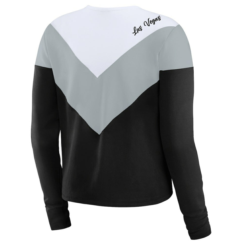 Las Vegas Raiders WEAR by Erin Andrews Women's Chevron Tri-Blend Long Sleeve T-Shirt Black/Silver