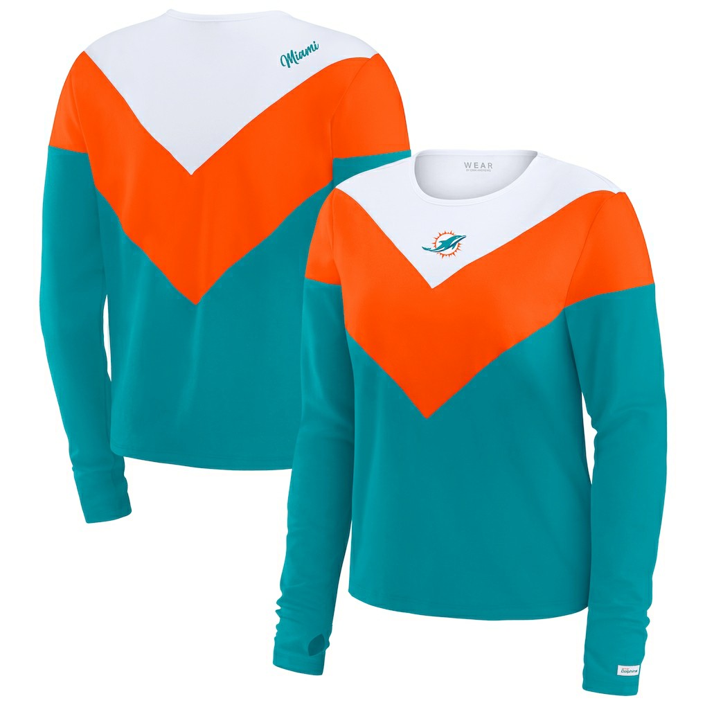 Miami Dolphins WEAR by Erin Andrews Women's Chevron Tri-Blend Long Sleeve T-Shirt Aqua/Orange