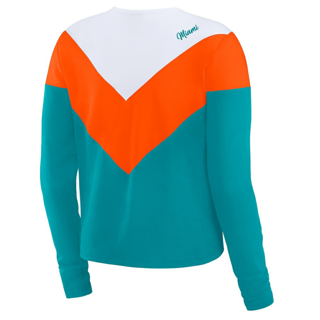 Miami Dolphins WEAR by Erin Andrews Women's Chevron Tri-Blend Long Sleeve T-Shirt Aqua/Orange