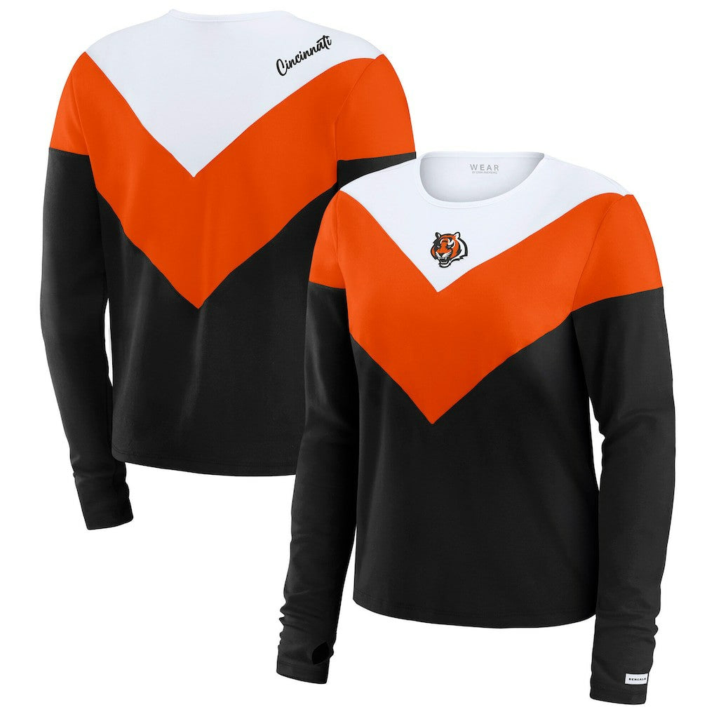 Cincinnati Bengals WEAR by Erin Andrews Women's Plus Size Chevron Tri-Blend Long Sleeve T-Shirt Black/Orange