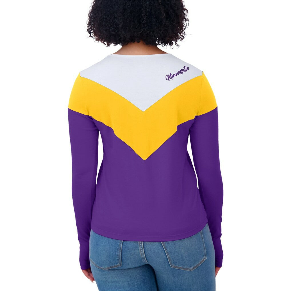Minnesota Vikings WEAR by Erin Andrews Women's Plus Size Chevron Tri-Blend Long Sleeve T-Shirt White/Gold