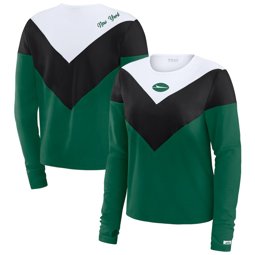 New York Jets WEAR by Erin Andrews Women's Plus Size Chevron Tri-Blend Long Sleeve T-Shirt Green/Black