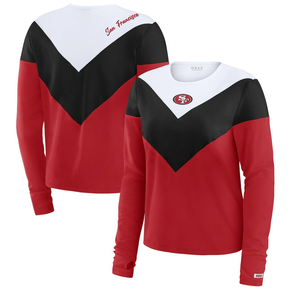 San Francisco 49ers WEAR by Erin Andrews Women's Plus Size Chevron Tri-Blend Long Sleeve T-Shirt Scarlet/Black