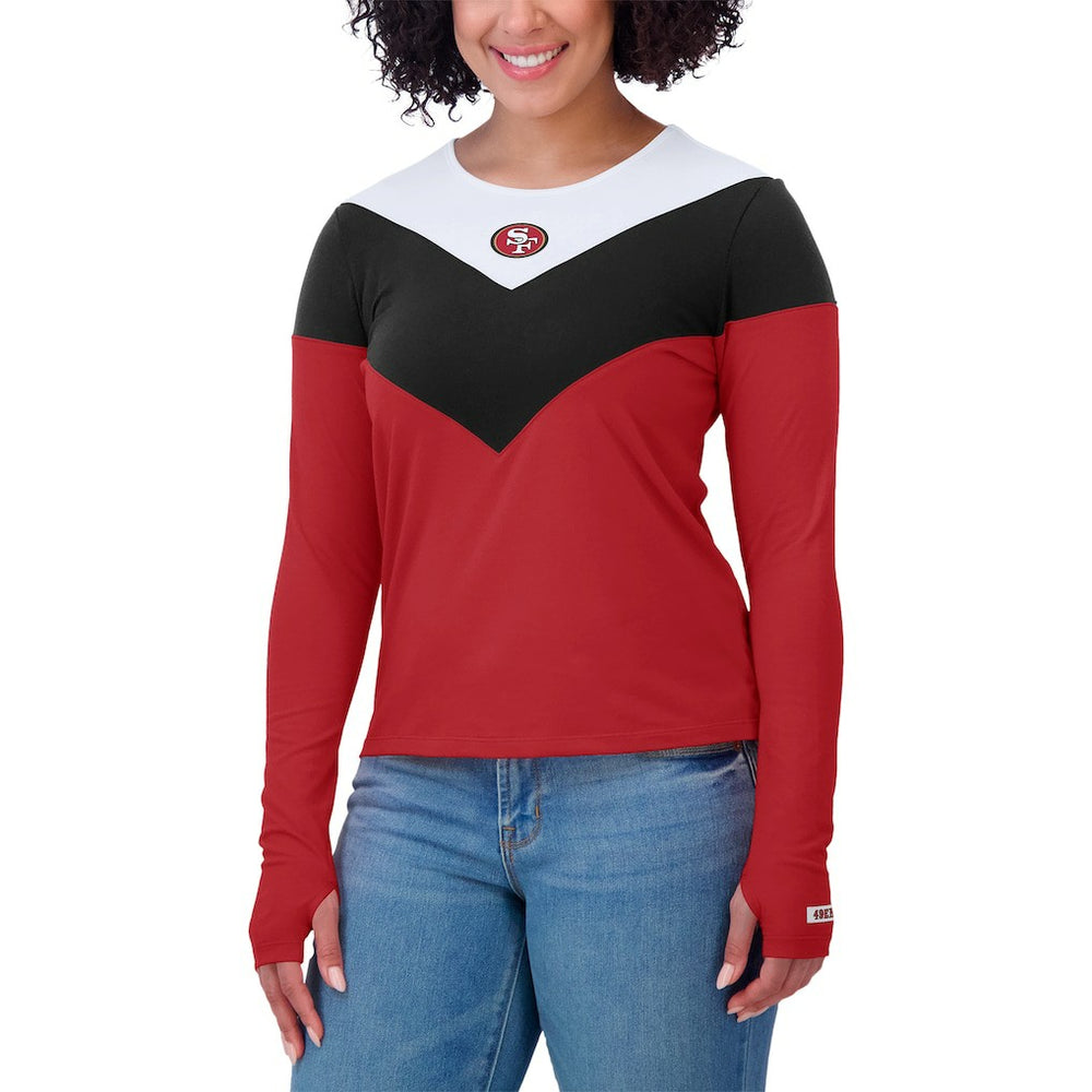 San Francisco 49ers WEAR by Erin Andrews Women's Plus Size Chevron Tri-Blend Long Sleeve T-Shirt Scarlet/Black