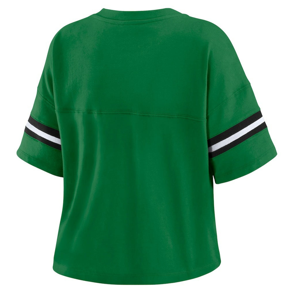 New York Jets WEAR by Erin Andrews Women's Color Block Boxy V-Neck T-Shirt Kelly Green