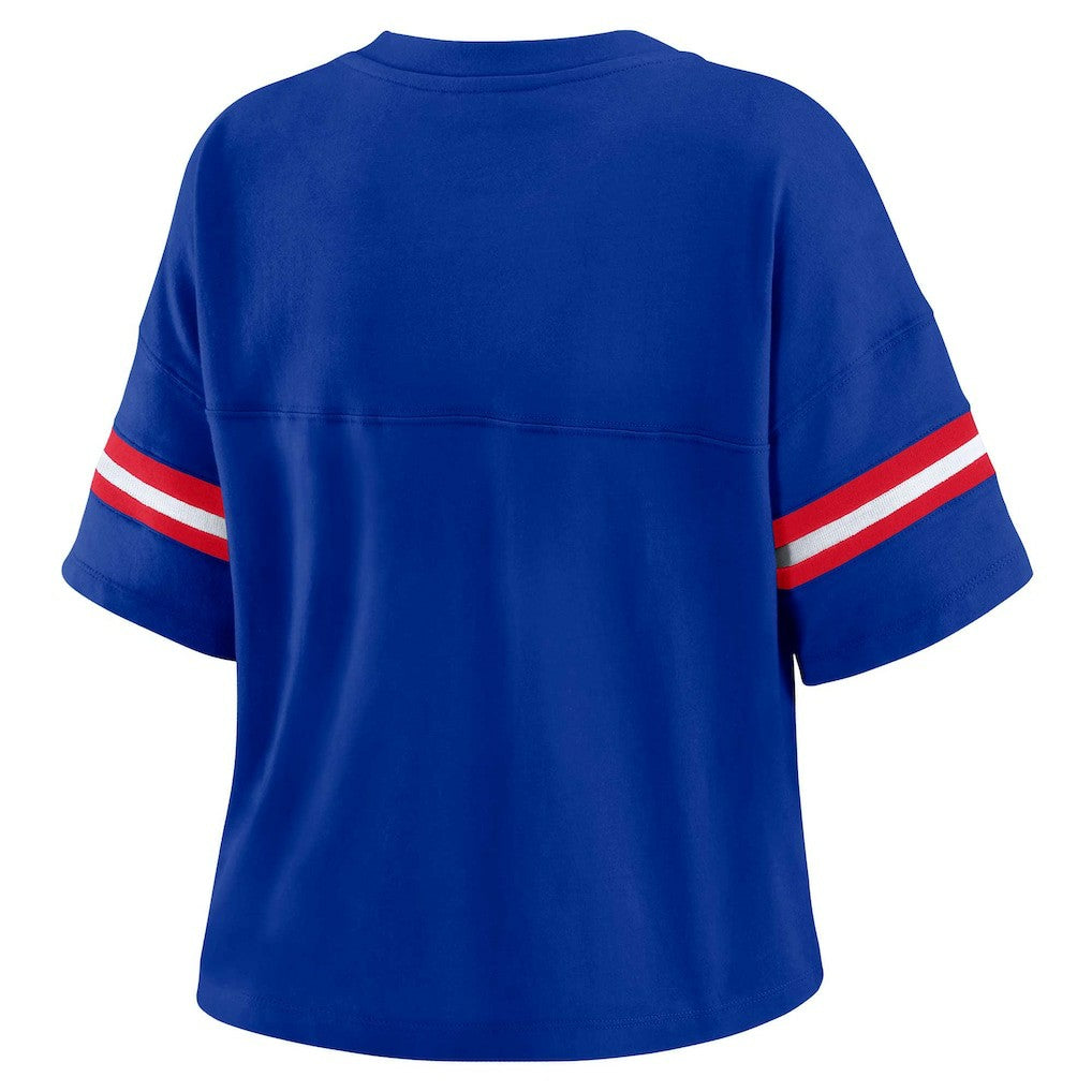 Buffalo Bills WEAR by Erin Andrews Women's Plus Size Color Block Boxy V-Neck T-Shirt Royal