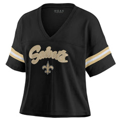 New Orleans Saints WEAR by Erin Andrews Women's Plus Size Color Block Boxy V-Neck T-Shirt Black