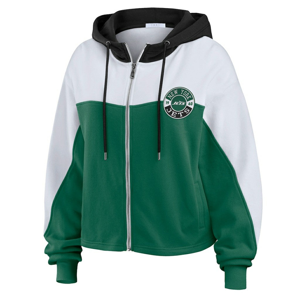 New York Jets WEAR by Erin Andrews Women's Color Block Full-Zip Hoodie Green/White