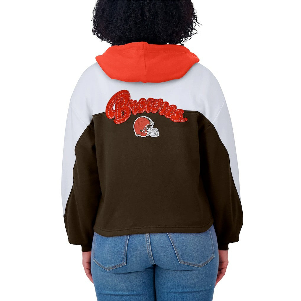 Cleveland Browns WEAR by Erin Andrews Women's Plus Size Color Block Full-Zip Hoodie Brown