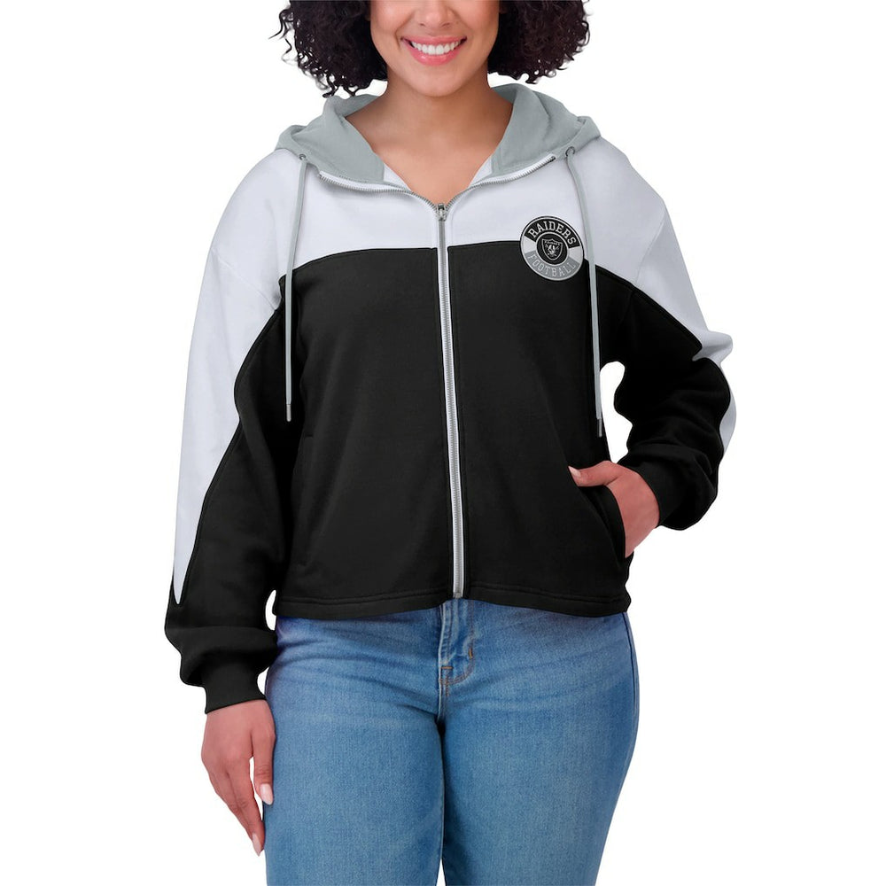 Las Vegas Raiders WEAR by Erin Andrews Women's Plus Size Color Block Full-Zip Hoodie Black