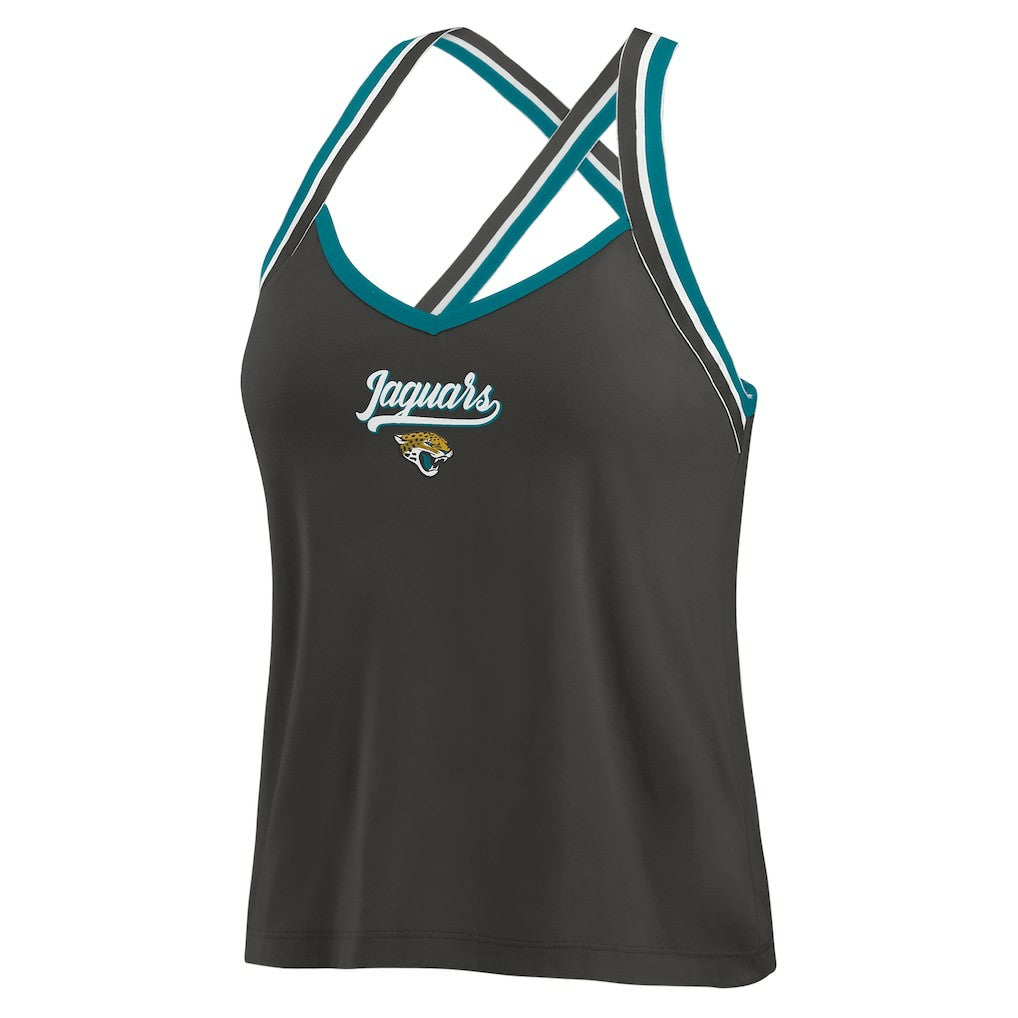 Jacksonville Jaguars WEAR by Erin Andrews Women's Cross Strap Tri-Blend Tank Top Black
