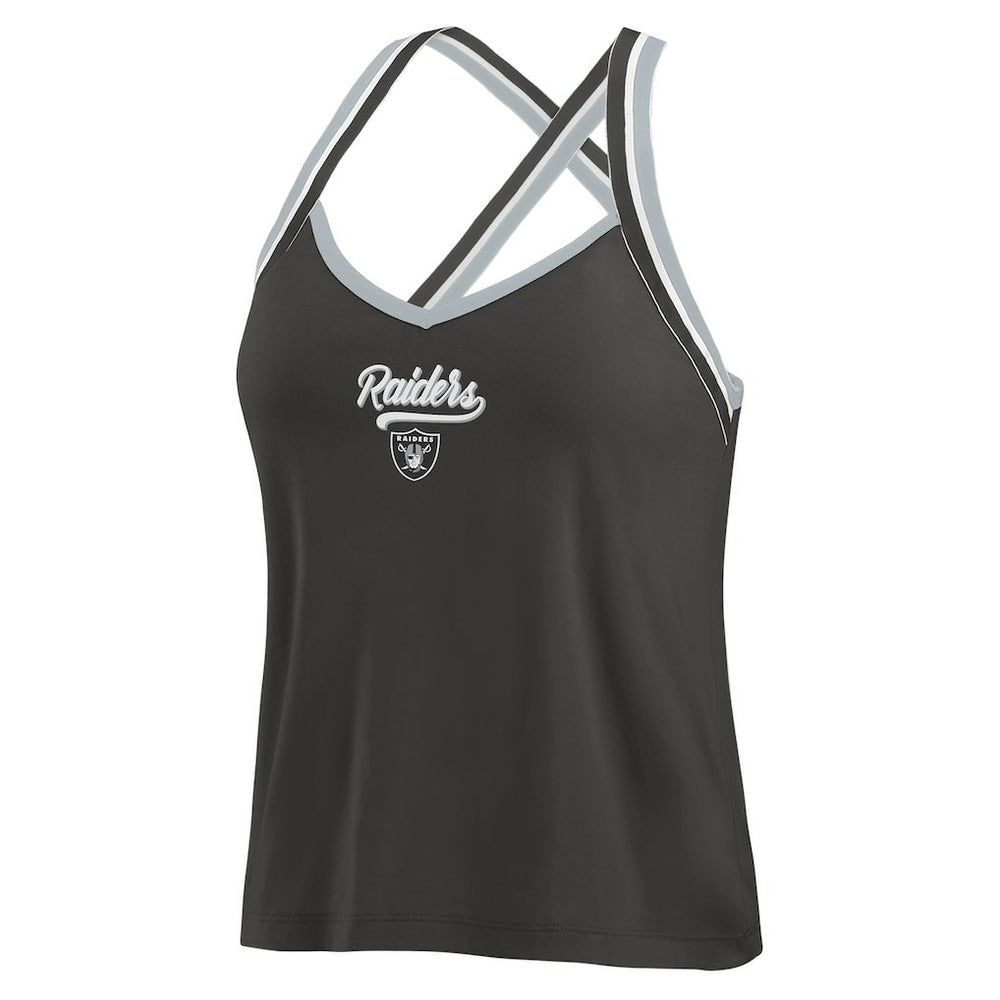 Las Vegas Raiders WEAR by Erin Andrews Women's Cross Strap Tri-Blend Tank Top Black