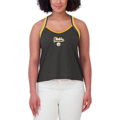 Pittsburgh Steelers WEAR by Erin Andrews Women's Cross Strap Tri-Blend Tank Top Black