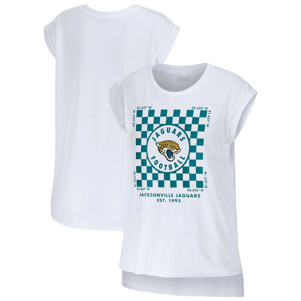 Jacksonville Jaguars WEAR by Erin Andrews Women's Checker Muscle Tank Top White